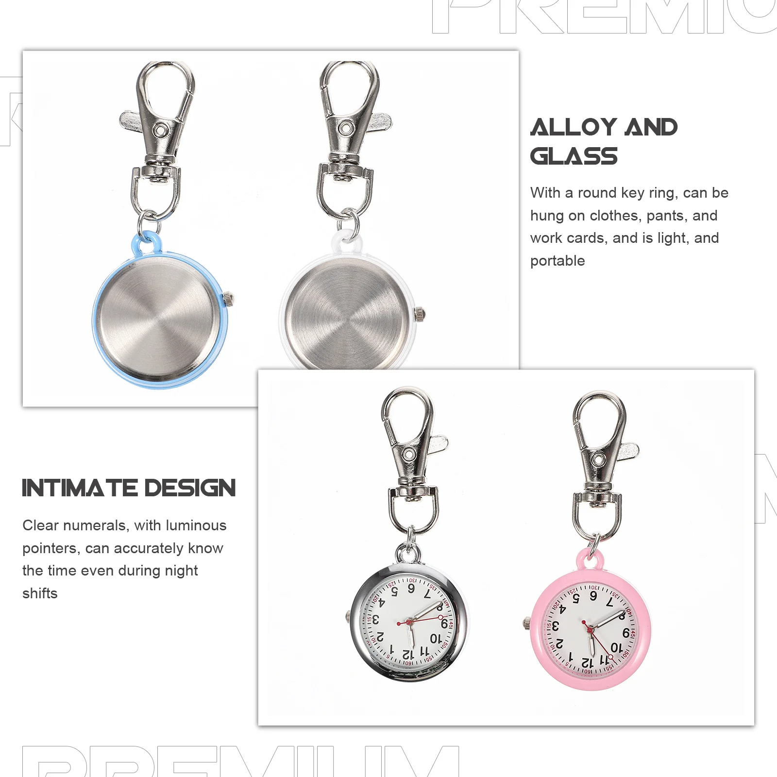 4 قطعة ساعات ممرضة مضيئة ساعة جيب المفاتيح كليب على للممرضات الأطباء المحمولة معلقة ساعة قلادة مستديرة صغيرة #1