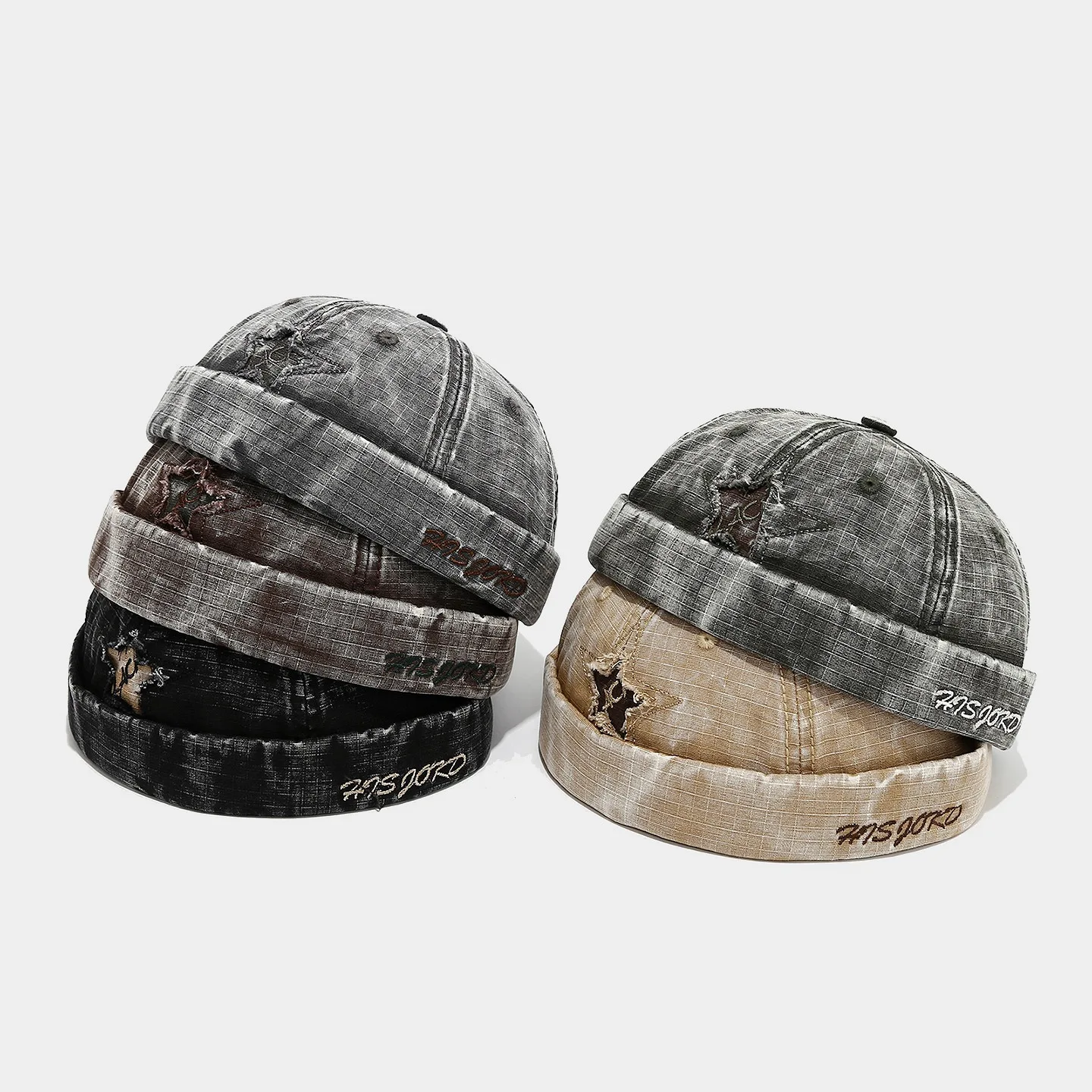 Letters Five Pointed Star Sticker Cloth Gorro Fashionable Retro Men Landlord Hat Autumn Street Hip Hop Women Melon Skin Hat