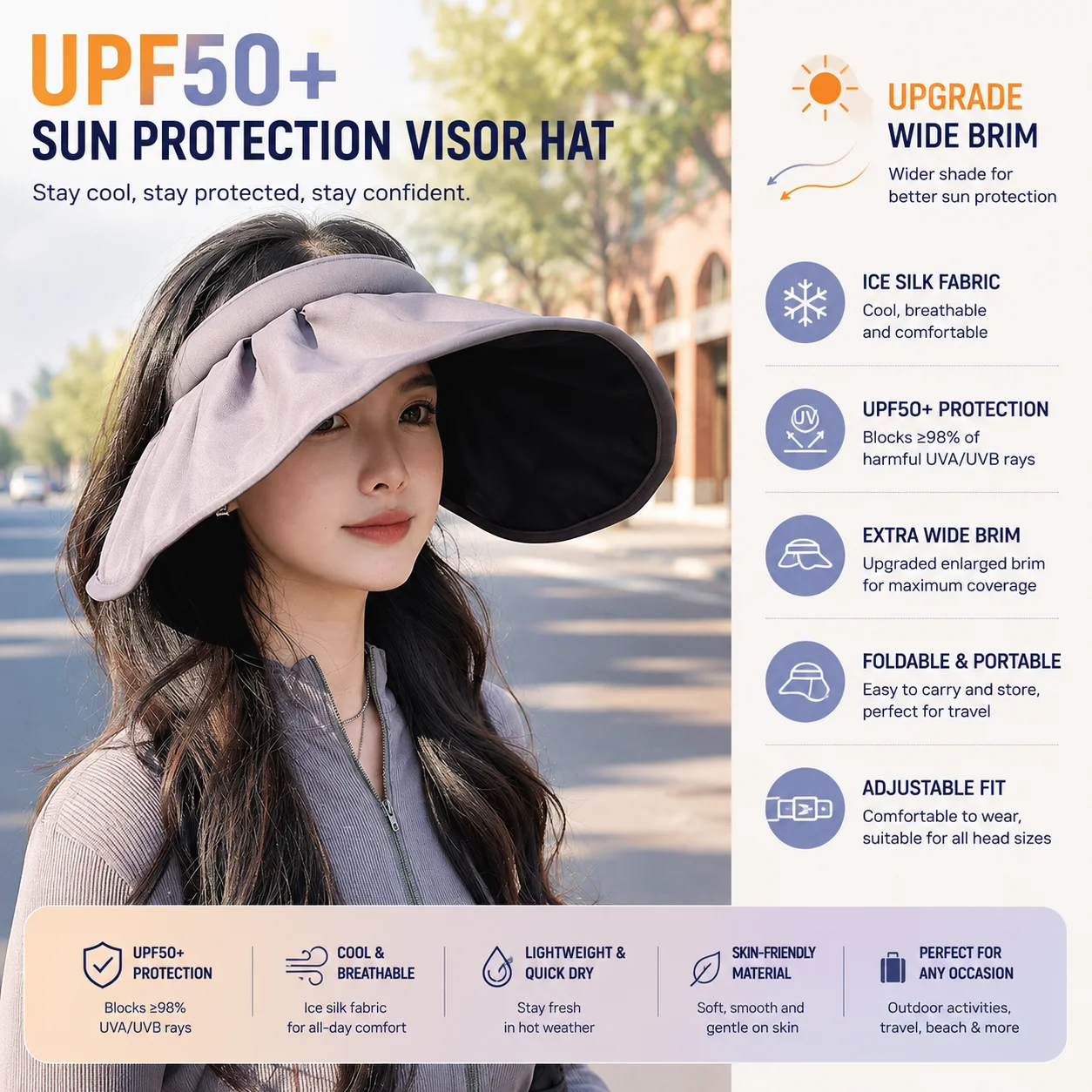 

Black rubber shell sun hat for women's summer UV protection versatile sun hat with ice silk large brim UV hollow top hat
