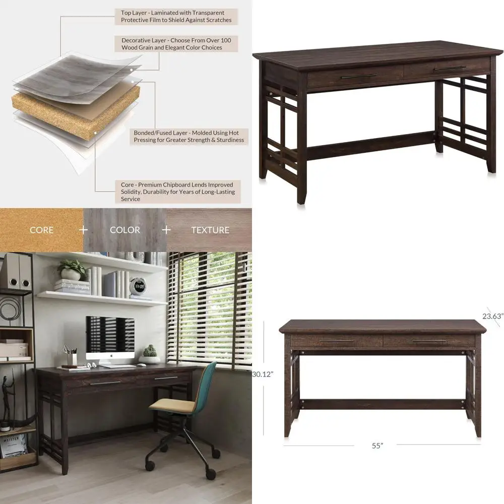 

Elegant 55 Inch Wooden Laptop Desk for Home Office with Drawers