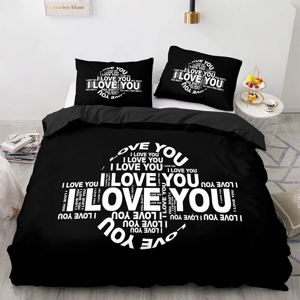 Ensemble de literie Love Anime 3D pour adultes et enfants, lit simple, double, pleine reine, roi, lit de mariage, ensembles de couverture DuAPP, chambre à coucher, couple, 048