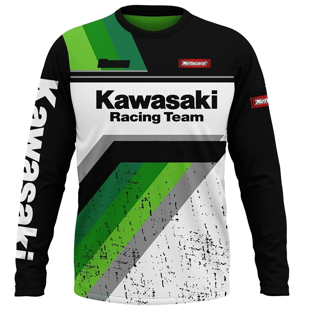 2024 New Sports Top Kawasaki Motorcycle Racing Team Men\'s Spring and Autumn Women\'s Long Sleeve Round Neck T-shirt