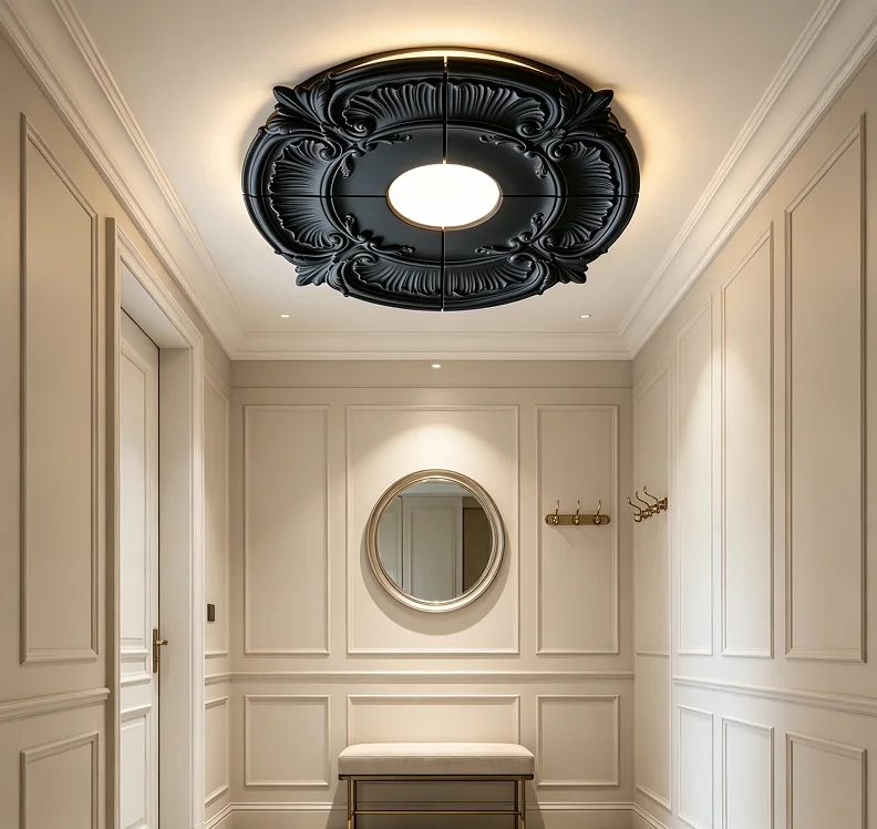 Paintable PU Style Round Ceiling Lamp Panel Decorative For Home Villa Interior Lighting Fixture Accessories