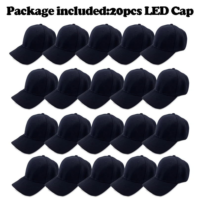 20pcs Wholesale Baseball Caps with LED Fiber Light Night Glow LED Cap Unisex Fashion Dance Headwear Running Bar Club Props