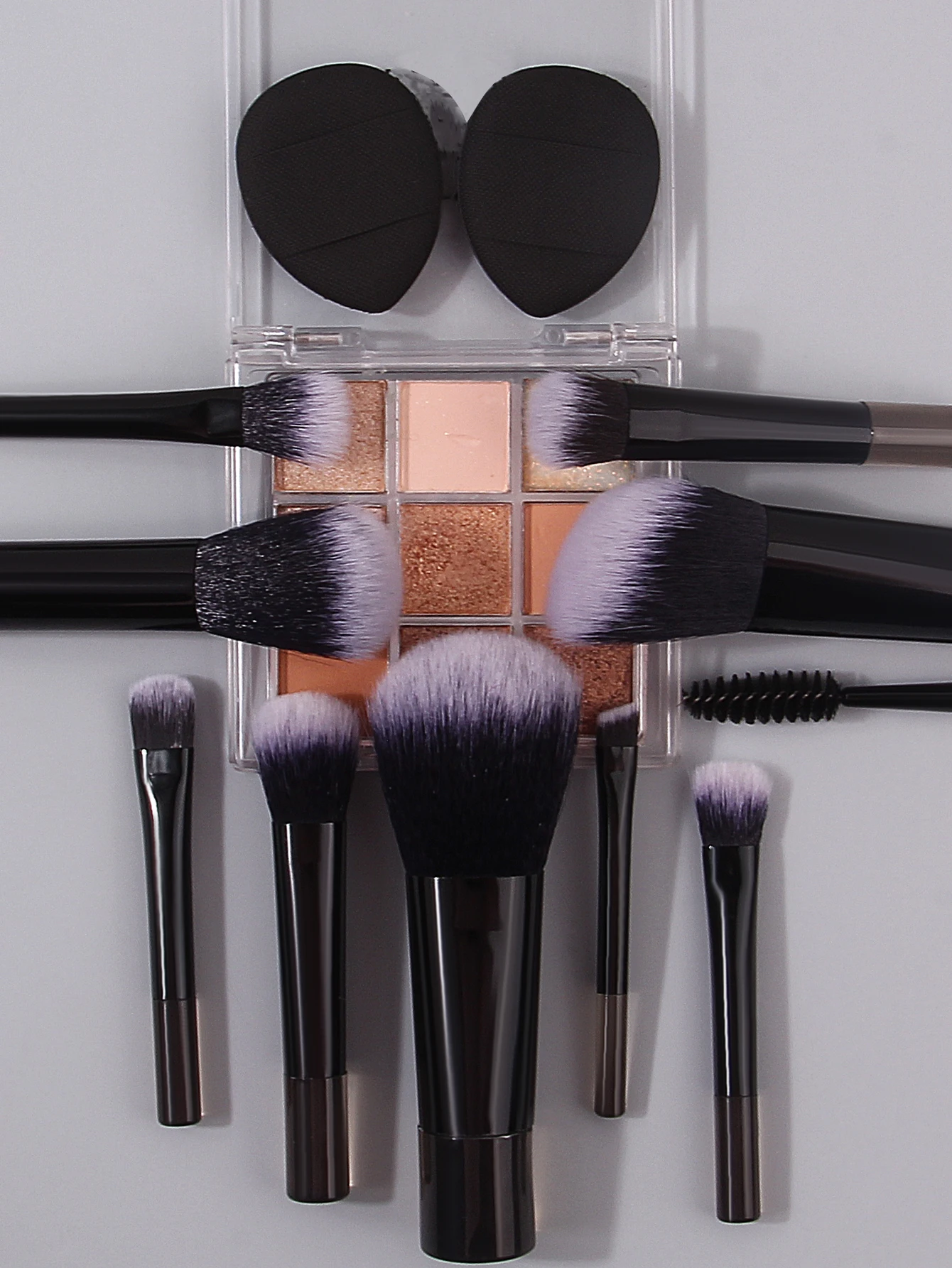 12 mini make-upborstels set + 2 spons poederdons zachte haren draagbare gezichtsmake-upset voor beginners borstel schoonheidsgereedschap