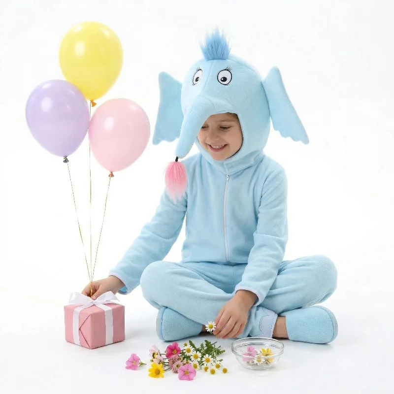 

Blue Elephant Cosplay Animals Costume Cute Jumpsuit with Hat Full Set for Role Play Outfit Theme Party Girls Boys