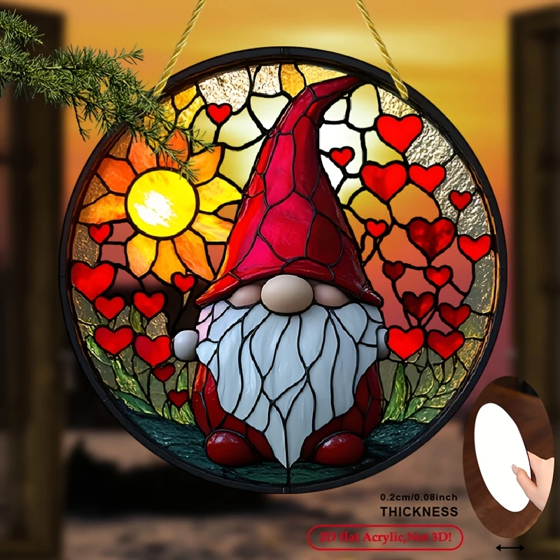 Acrylic Painting Valentine Gnome Stained Glass Window Hangin