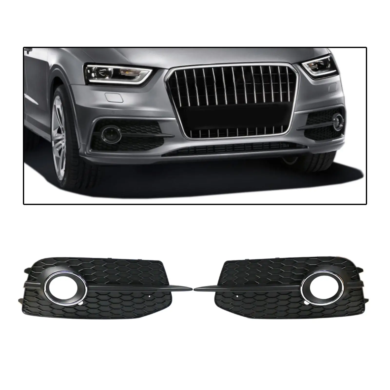 Fog Light Cover Grill Cover Exterior Decorative Lower Mesh Grill Spare Parts Easy to Install Protection for Audi Q3 S Line 12-14