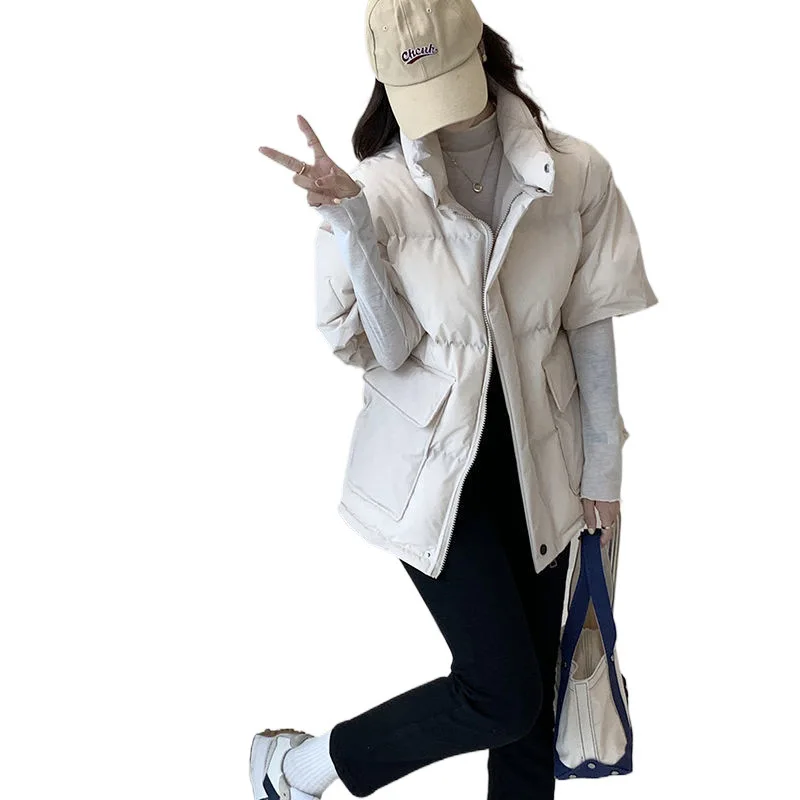 Fashion Street Wind in Autumn and Winter Cotton-padded Jacket Thickened Casual Warm Half-sleeve Women's Cotton-padded Clothes