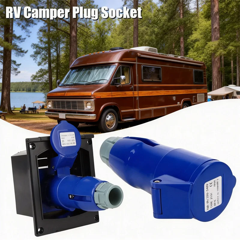 

For RV Camper Marine Boat 220-240V 16A Caravan Socket With Cover Waterproof Kit Flush Hook-Up Charger Anti-Rust Heavy Duty HD