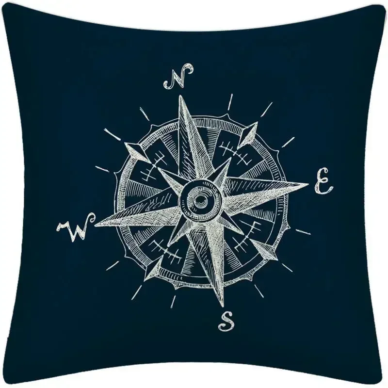 Nautical Style Compass Pillowcase 45x45cm Linen Cushion Cover for Home Decoration Mediterranean Sofa Accessories