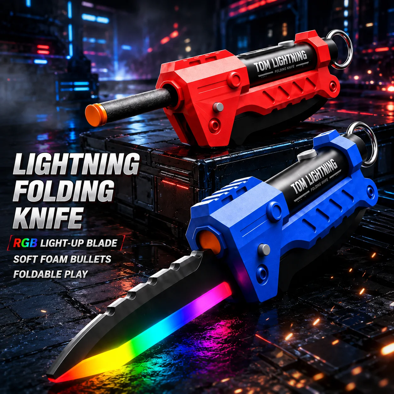 

Outdoor Toy Bright Sword Colorful Light Blade Ejection Shoting Bullet Launcher Folding Sword Knife Toy for Kids Adult Gifts