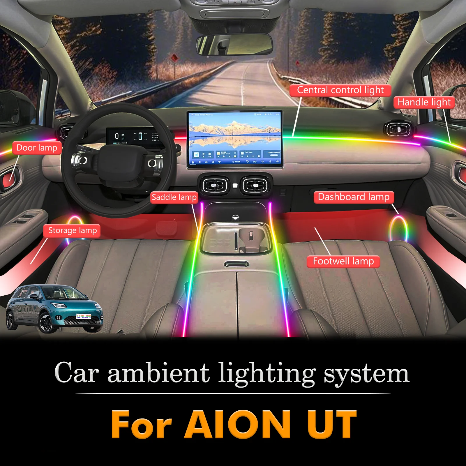 

For AION UT Car Interior Ambient Light RGB 64-Color LED Smart Remote Control Energy Saving Efficient Lamp Set