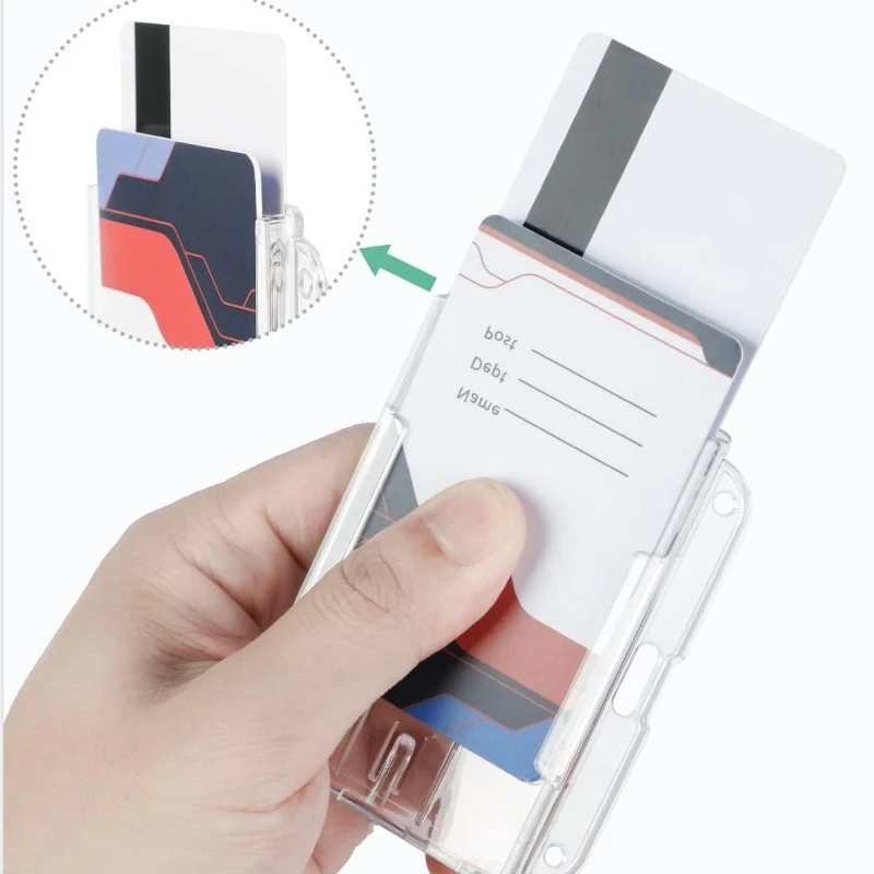 

Double Cards Organizer ID Pass Card Holder Case Badge Holder Pass Work Card Cover Business ID Card Protector Keychain Badge Reel