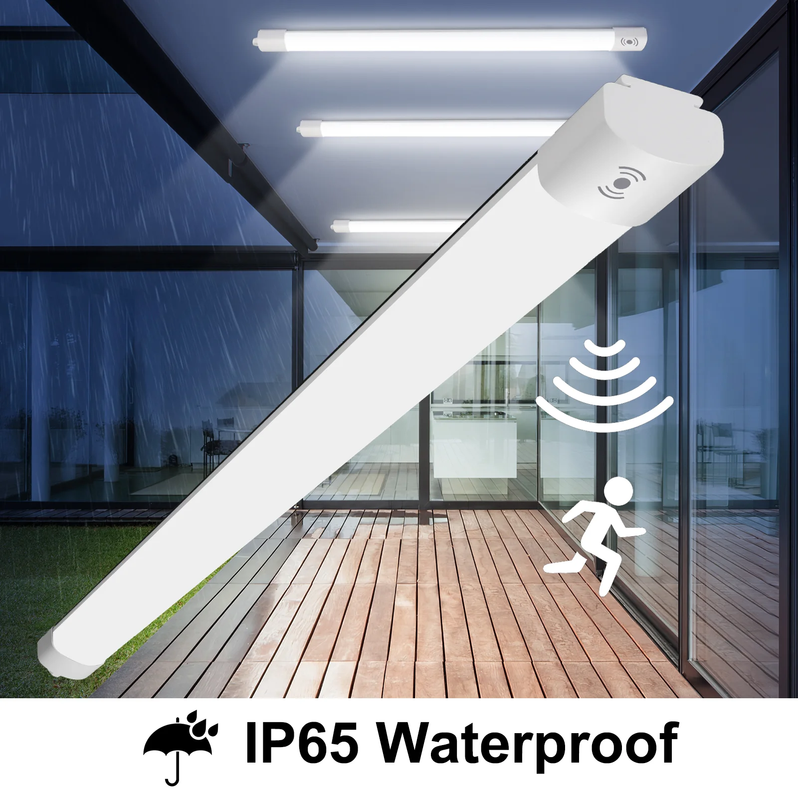 LED-Deckenleuchten, 1 Stück, 150 cm, 4000 K, 45 W, IP65, Bewegungsmelder-Lampe, LED-Feuchtraumleuchten für Badezimmer, Küche, Garage, Flur, Keller