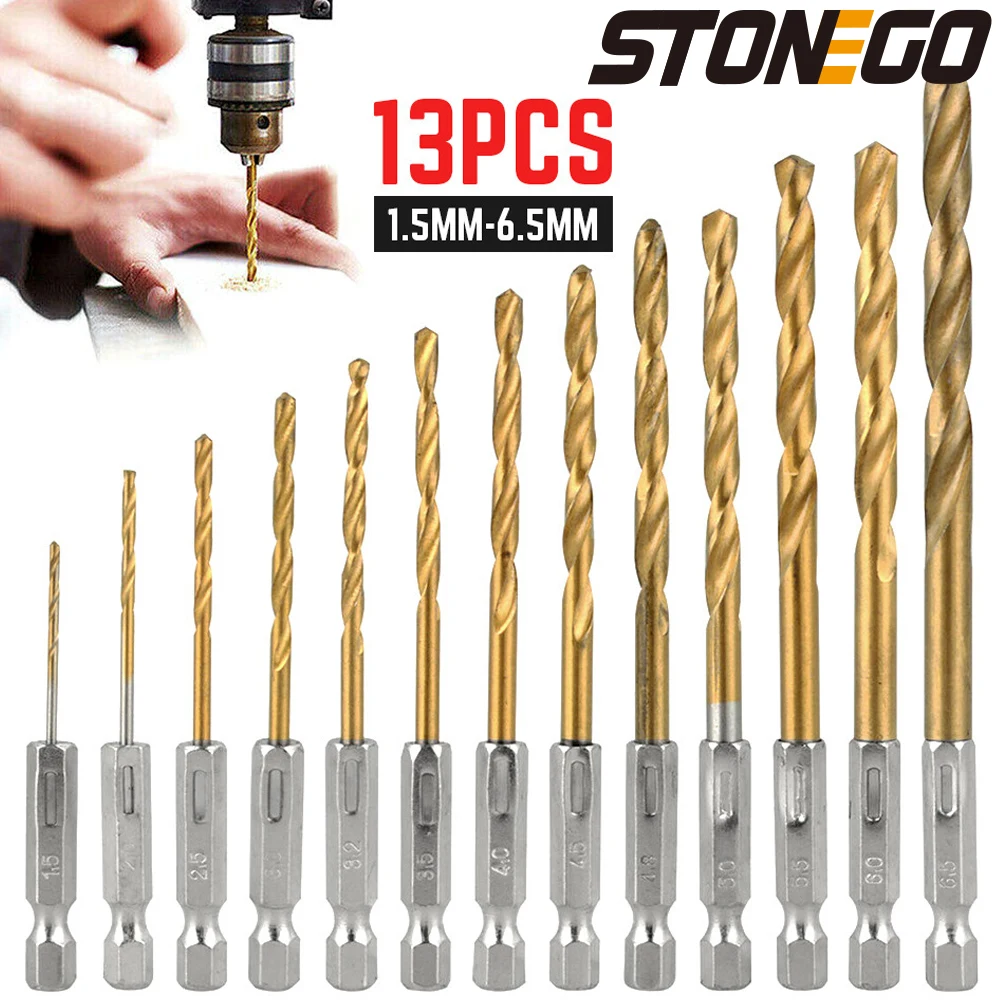 

STONEGO 13PCS Drill Bit Twist Drill Stainless Steel Special High Hardness Punch Steel Hexagonal Handle Turn Head Set Alloy Metal