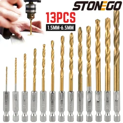 STONEGO 13PCS Drill Bit Twist Drill Stainless Steel Special High Hardness Punch Steel Hexagonal Handle Turn Head Set Alloy Metal