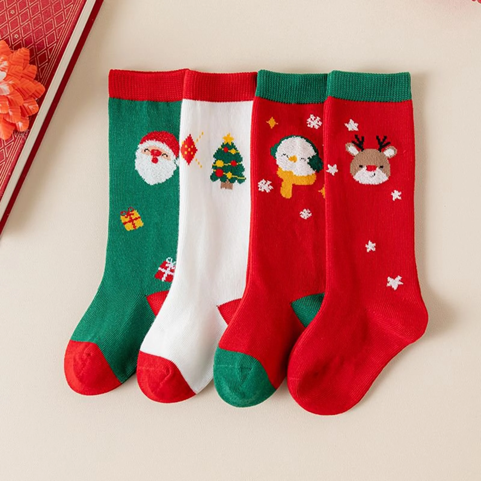 

0-4Years Toddler Infant Baby Girl Boy Knee High Socks Christmas Cute Santa Claus Deer Christmas Tree Print Fall Knit Socks