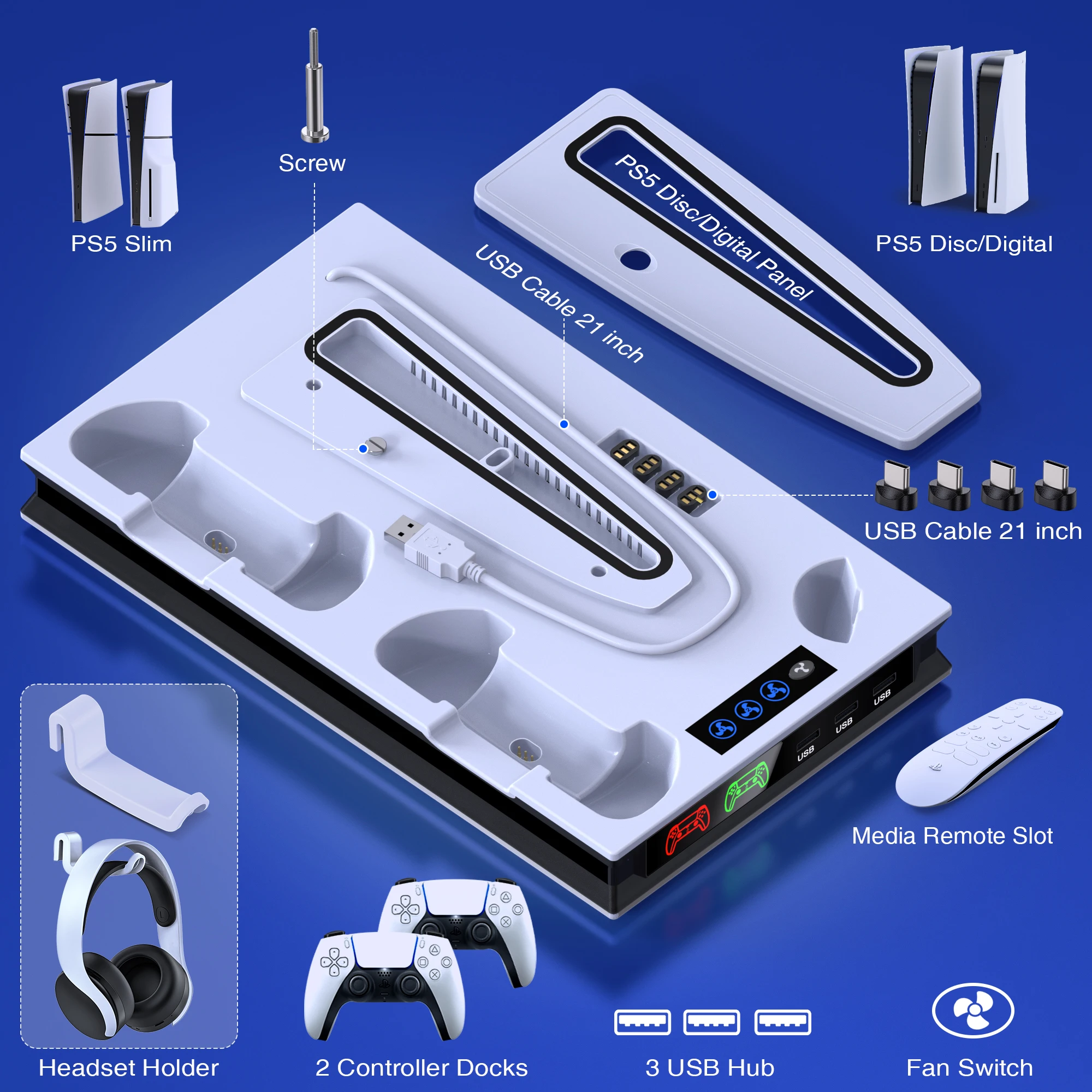 BEBONCOOL S5000 PS5 Slim Vertical Stand | Dual USB Fast Charge & Cooling Fan - Anti-Overheat for 3A High-Load Gaming view 6