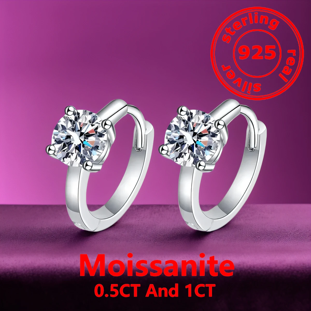 

Женские серьги Moissanite 0.5ct/1CT D/VVS, цвет серебро, с сертификатом