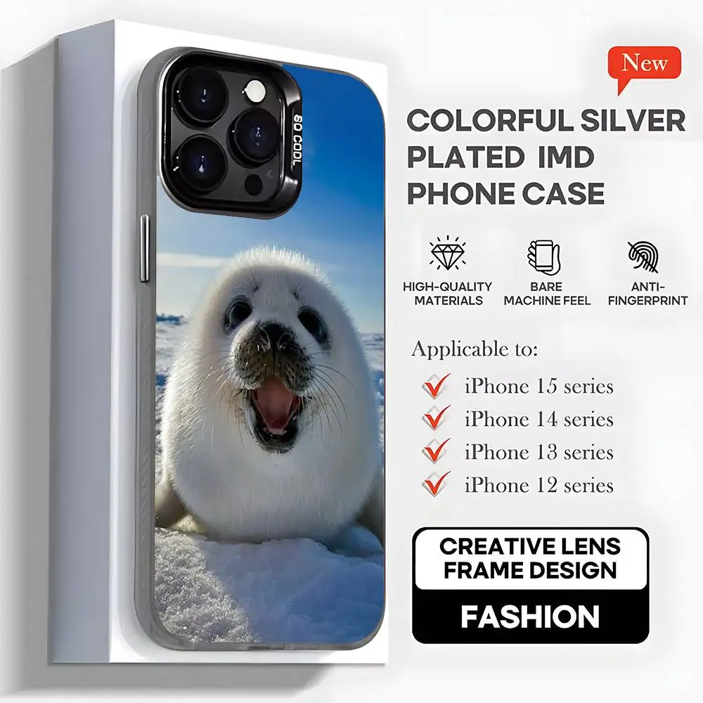 Seal Animal Cute Phone Case For iPhone 16,15,14,13,12,11,Mini,Pro,MAX,plus,Black Matte Shockproof Cover