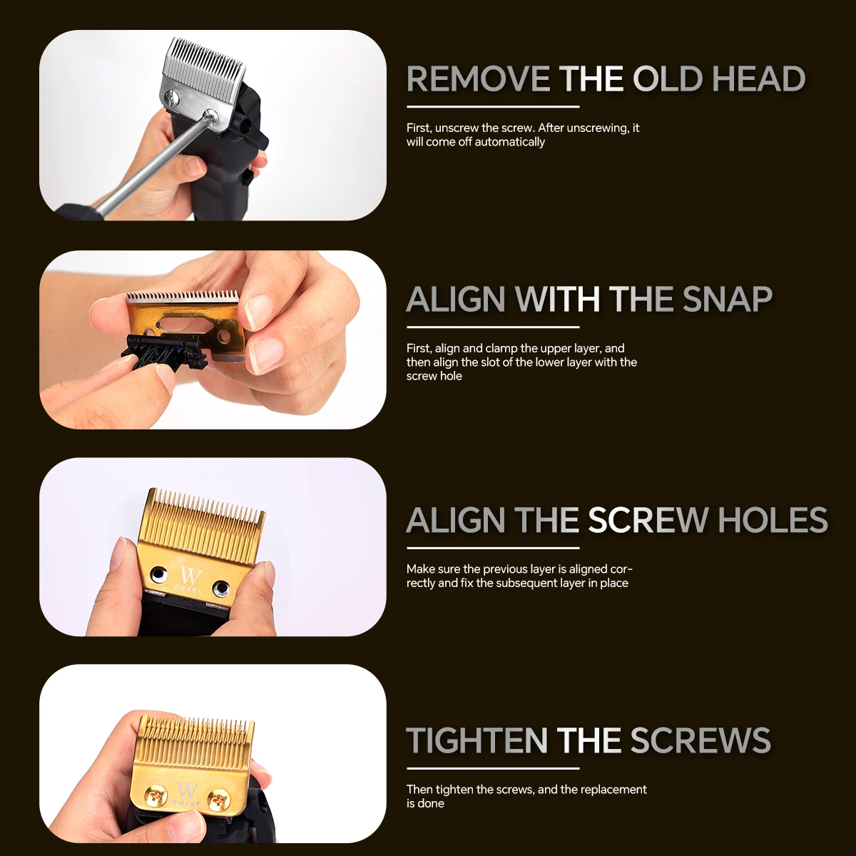 Para cuchillas Wahl Clipper, repuesto profesional, acero rico en carbono con tornillos dorados para un corte suave