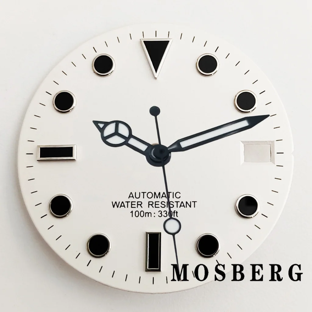 28.5 مللي متر NH35 NH36 ساعة الطلب مع ساعة الأيدي العقيمة أسود أبيض ساعة وجوه الحركة التلقائية الملحقات