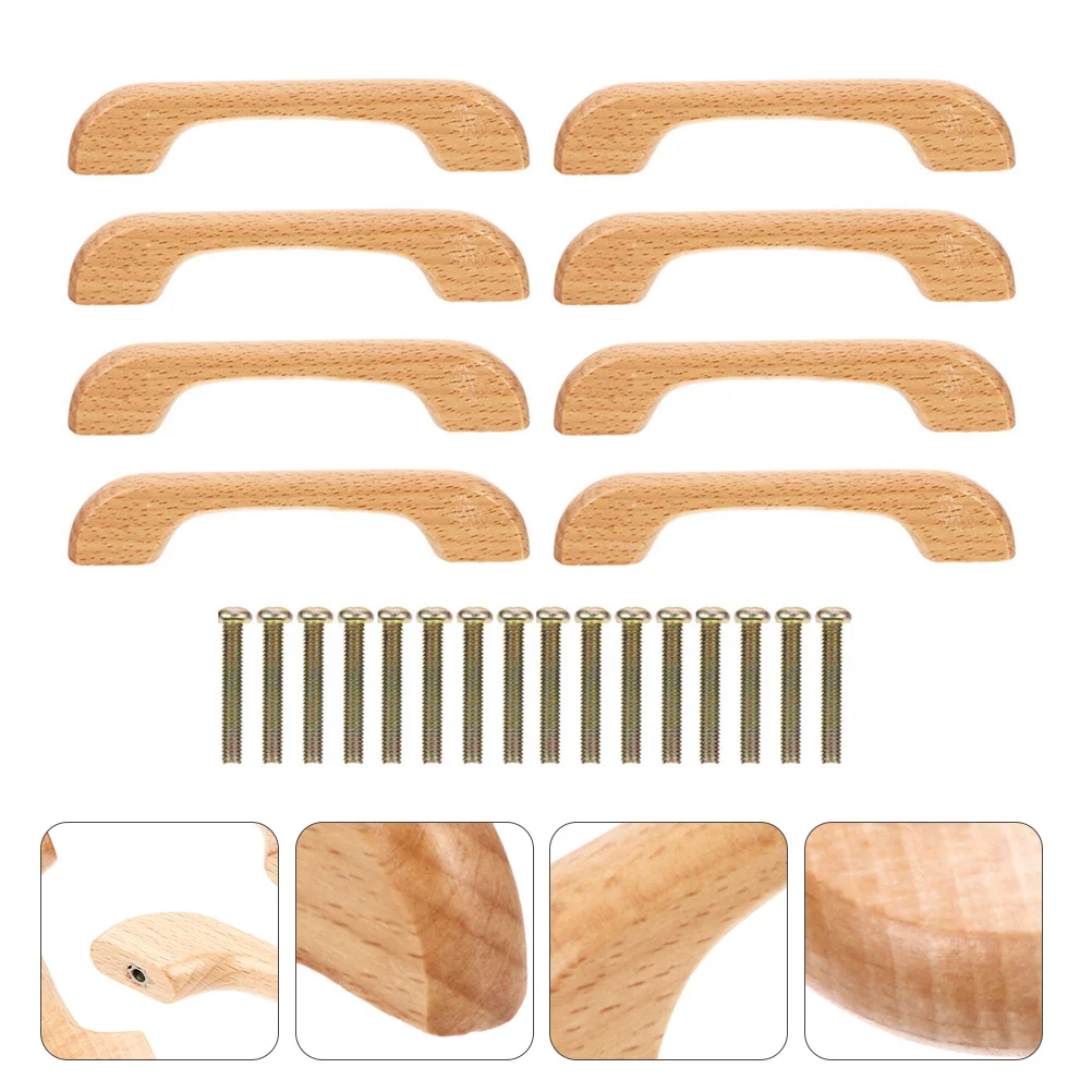 

8 Pcs Drawer Wooden Handle Knobs Dresser Double Hole Beech Furniture Handles for Wardrobe Door