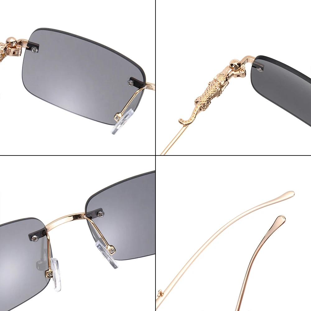 Fashion Eyewear UV400 Ocean Lens Sun Glasses Shades Cheetah Decoration Rimless Rectangle Sunglasses