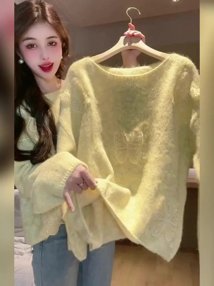 

Женский свободный вязаный свитер Embellied Lazy Sle, осень-зима, Новое поступление, корейский высококачественный топ для похудения