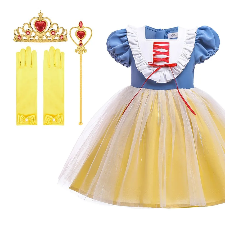 

Toddler Snow White Vestidos Kids New Carnival Short Sleeve Dress Up Baby Princess Cosplay Bowknot Costume Dance Ruffles Clothes