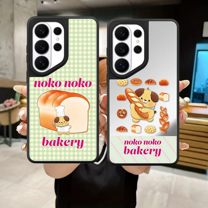 Bakery Mirror Surface Magnetic Phone Cover for Samsung Galaxy S23 S24 S25 S26 Ultra S26+ Plus Case Cartoon Bread