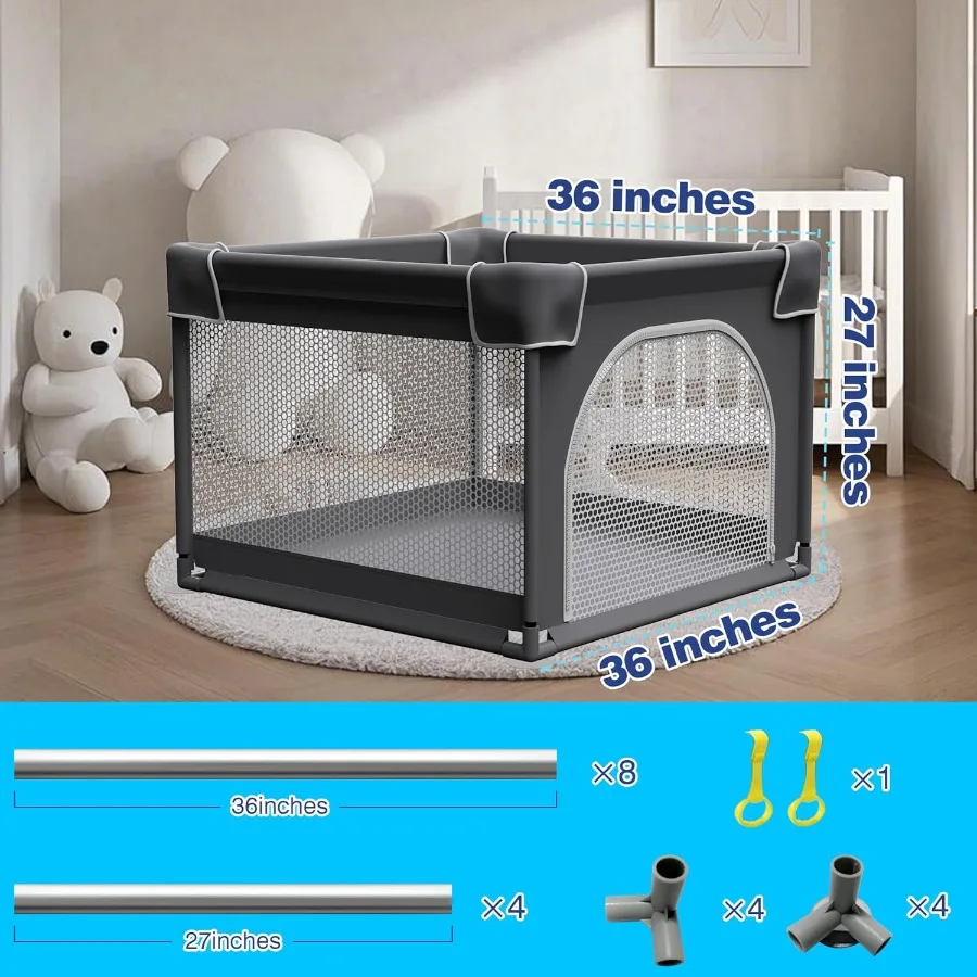 Small Playpen with Mat 36"x36" Toddler Playard Indoor and Outdoor Play Yard Sturdy Safety Baby Play Yard with Soft Breathable M