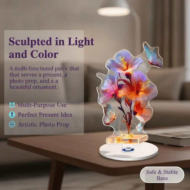 2D Acrylic Purple Tulip Flower Vase: Home Living Room Tabletop Office Decoration Ornament Gift