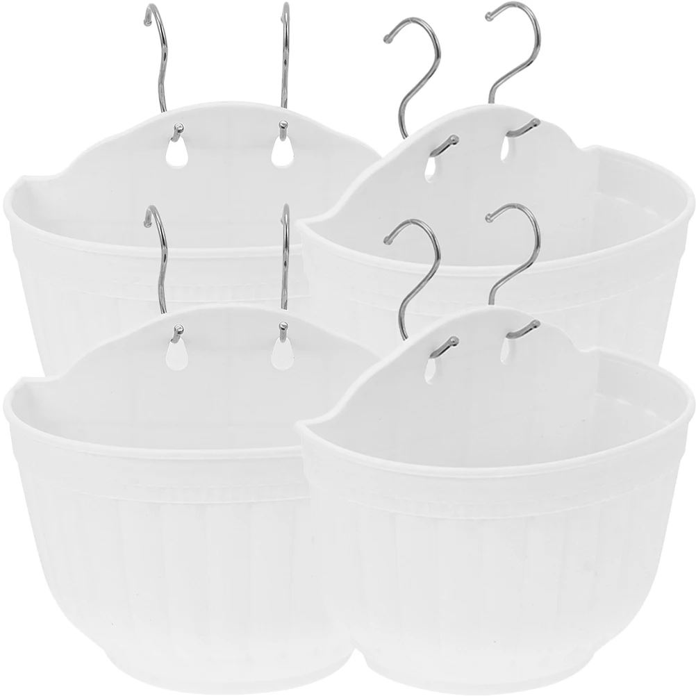 

4 set 4 Sets White Small Resin Hanging Wall Planter Kits Hooks Pots Succulents Balcony Garden Decor Plant Holders