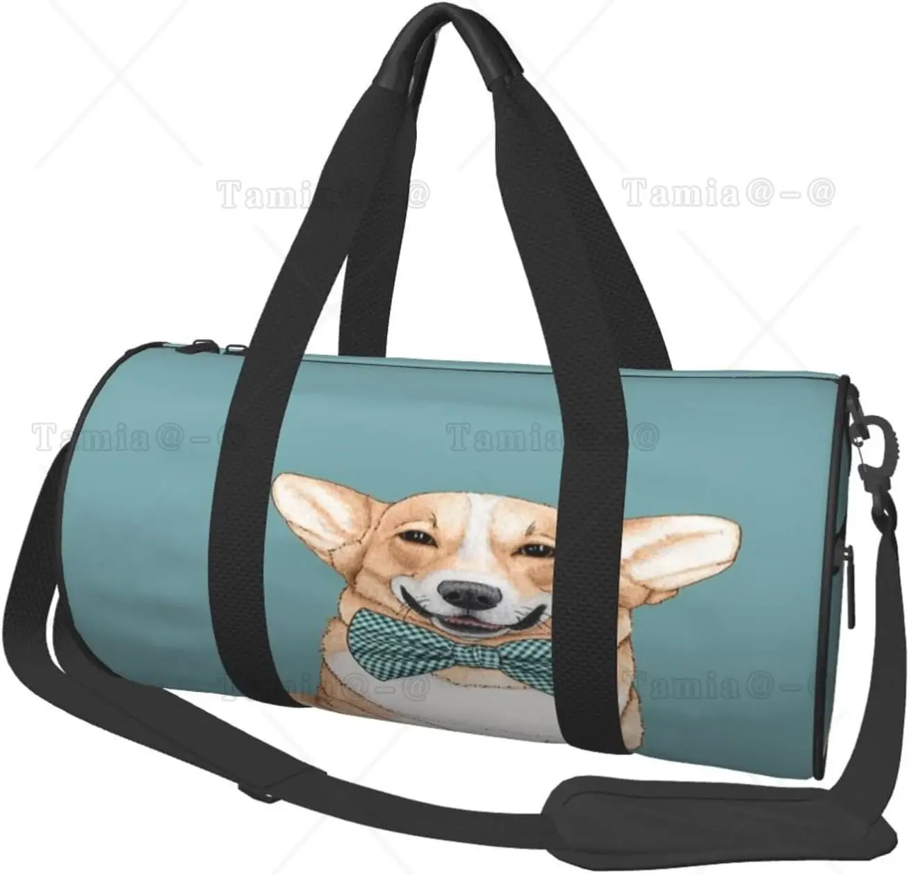 Gym Bag Corgi Gentlemanly Dog with Cute Bow Tie Duffel Barrel Bag Backpack Lightweight Travel Cylinder Bags for Swim Training