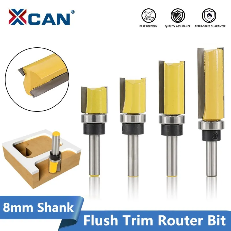 XCAN 1pc 8mm Shank Flush Trim Template Router Bit Straight Slot Milling Cutter Carbide End Mill Woodworking Router Bits