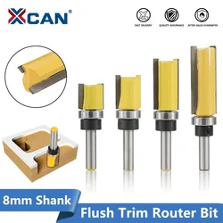 XCAN 1pc 8mm Shank Flush Trim Template Router Bit Straight Slot Milling Cutter Carbide End Mill Woodworking Router Bits