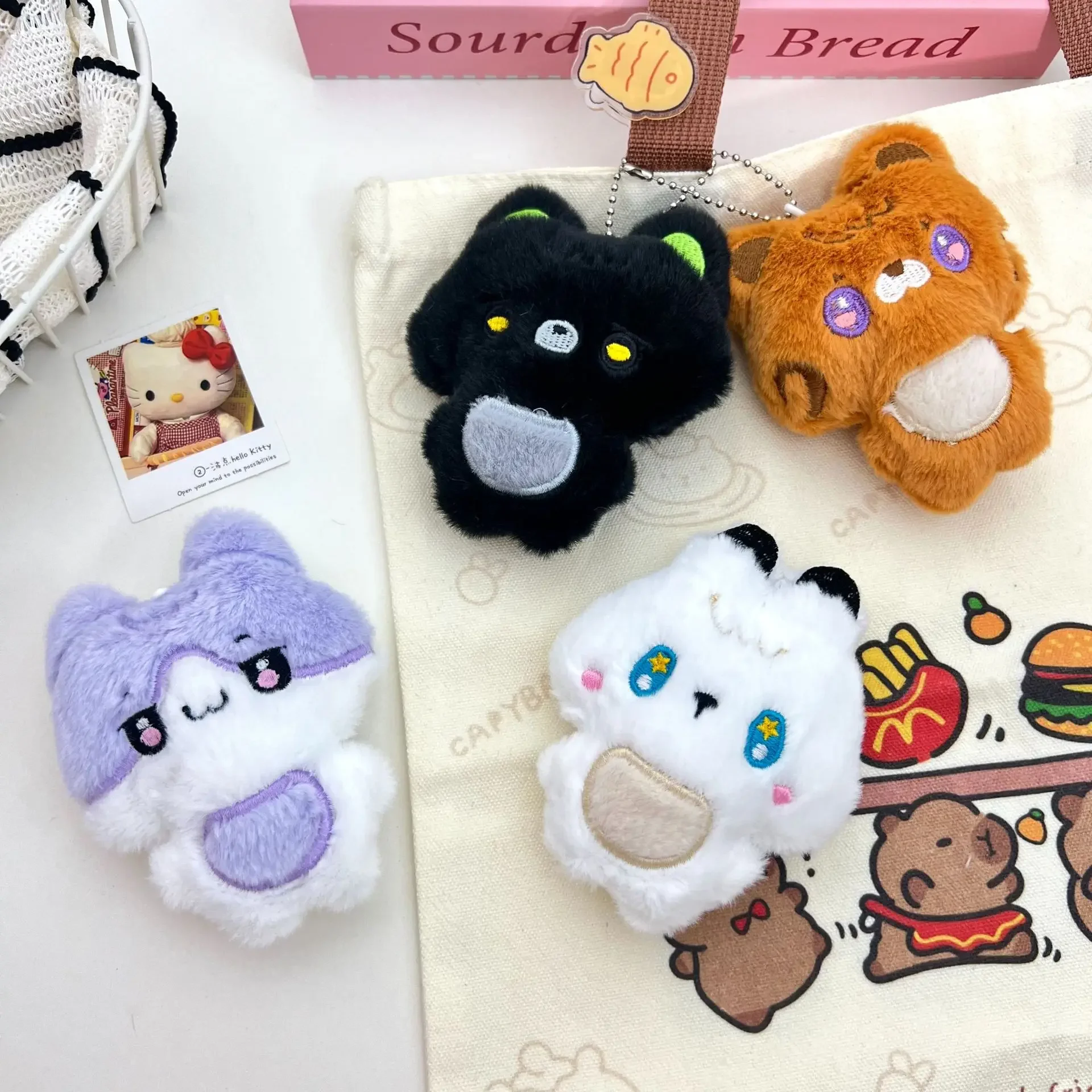 1/4 ピース 新しいキュートで面白い小さな黒猫の圧縮ペンダントぬいぐるみキーホルダー漫画のウサギとトラのぬいぐるみ誕生日クリスマスギフトS