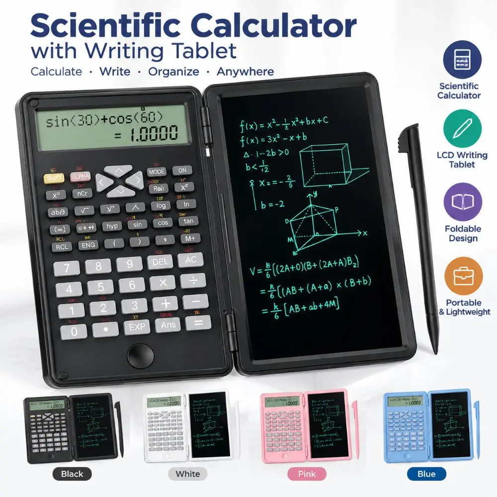 12 Digit Scientific Calculators Foldable LCD Notepad Function Calculator Accounting Writing Pad Math Calculator