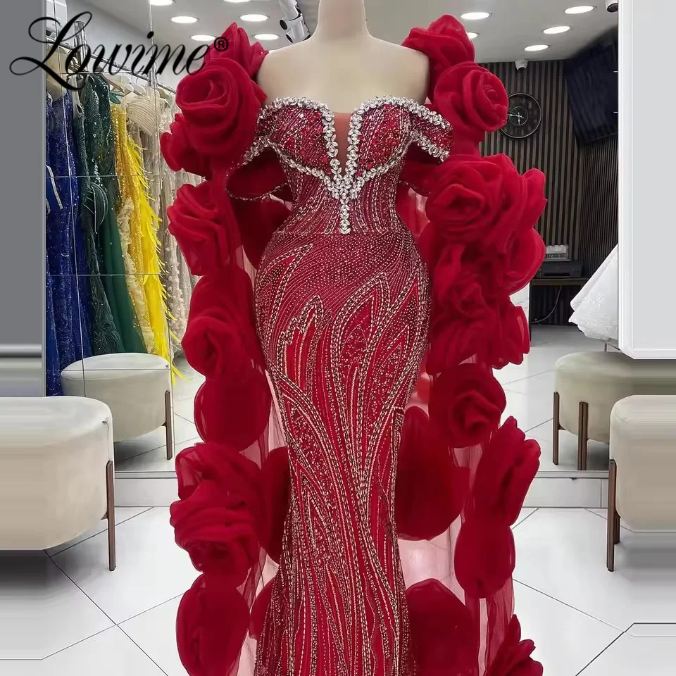 

Amazing 5D Rose Flowers Cape Prom Dresses Long Birthday Party Dress Burgundy Evening Gowns With Crystals Beaded Customized 2026