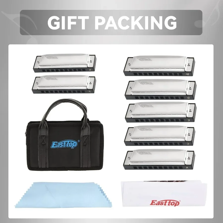 East top Harmonica ensemble de 7 10 trous 7 couleurs Diatonic Blues Harmonica ensemble pour adultes professionnels et étudiants comme cadeau Perf