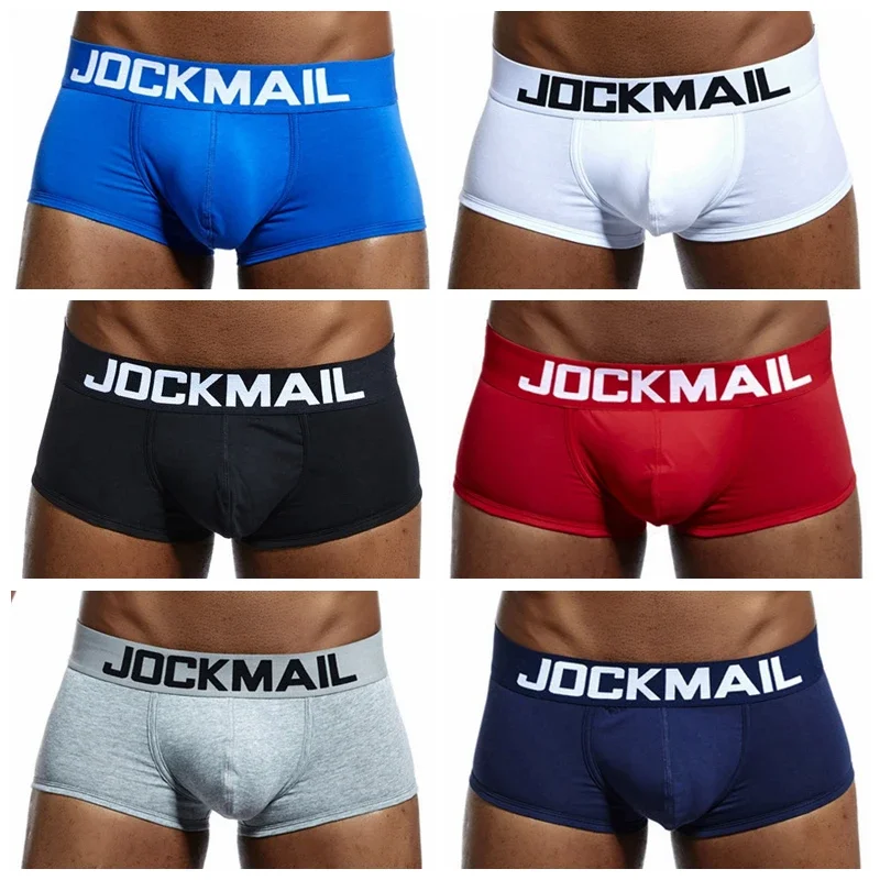 JOCKMAIL high quality cotton men\'s underwear fashion low waist plus size boxer shorts solid color belt male underpants Trunks