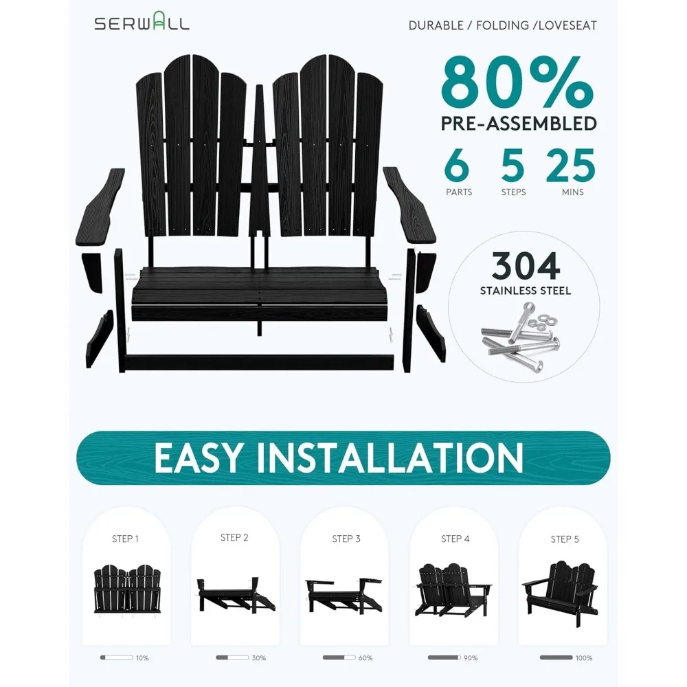 

"Folding Adirondack Bench - HDPE All-Weather Loveseat w/ 660LB Capacity"​