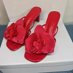 Slippers Women's shoes Heels Sandals Elegant Sexy Fashion New  Luxury Kawaii Designer Stripper shoes woman 2025 trend square toe