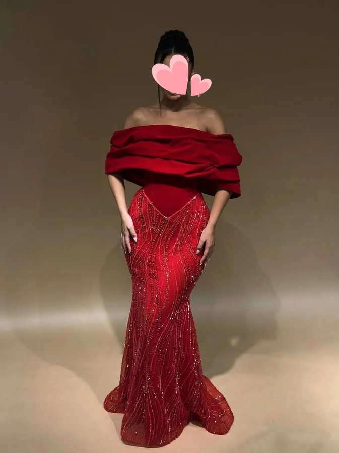 

Other Shore Elegant Vintage Sexy Red Mermaid Beads Lace Boat Neck Customized Formal Occasion Prom Dress Evening Party Gowns