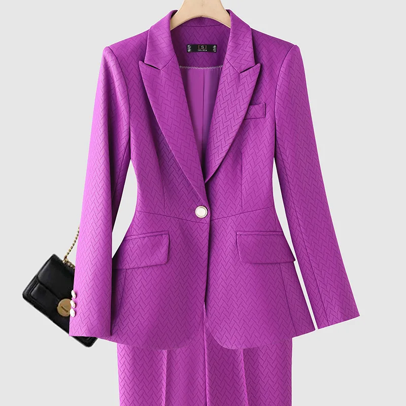 

Фиолетовый пиджак2025Новый весенне-осенний профессиональный формальный расклешенный брючный костюм, модный комплект из двух предметов