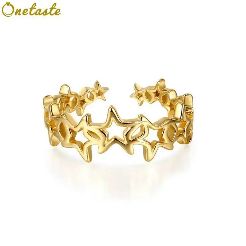 925 Sterling Silver High Polished Hollow Star Open Rings For Women Dainty Trendy Lightweight Stacker Statement Ring Party Gift