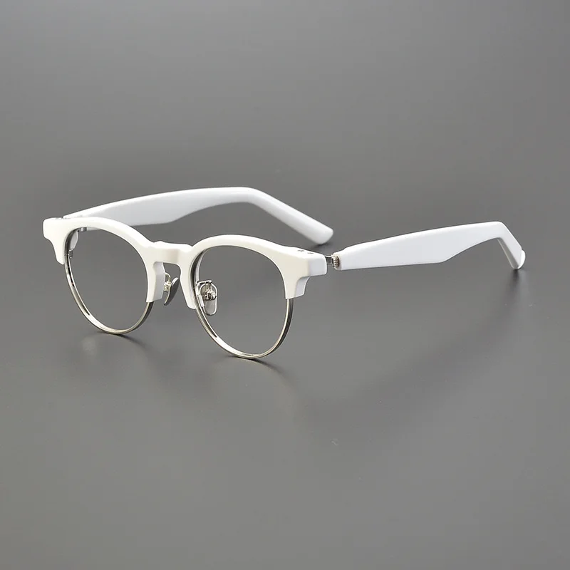 

Vintage semi-circular frames for men and women white acetate thickened optical frames Luxury brand glasses prescription myopia g