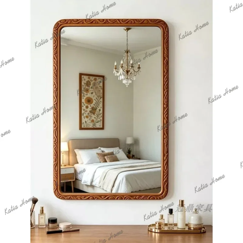 French retro-style rectangular dress mirror, American mid-century style engraved vanity mirror, hotel washbasin bathroom mirror